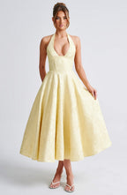 Despoina Satin Midi Dress – Sheen, Twirl Hem