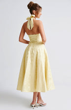 Despoina Satin Midi Dress – Sheen, Twirl Hem