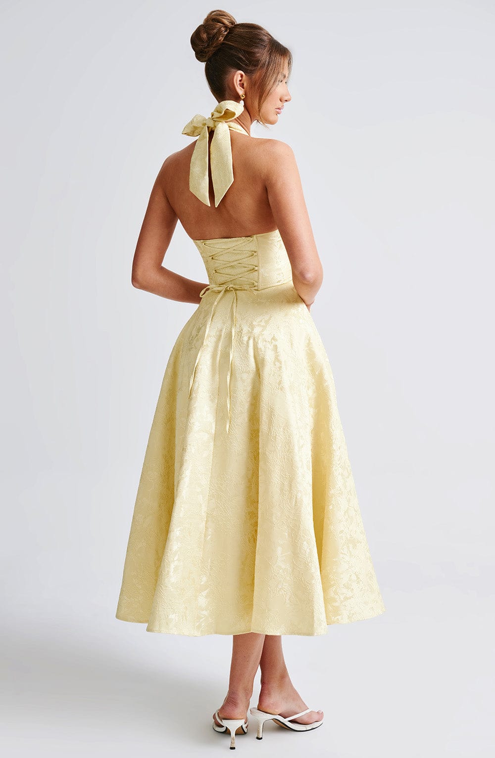 Despoina Satin Midi Dress – Sheen, Twirl Hem