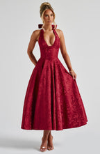 Despoina Satin Midi Dress – Sheen, Twirl Hem