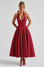 Despoina Satin Midi Dress – Sheen, Twirl Hem