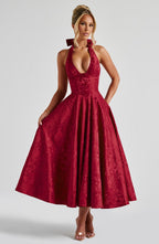 Despoina Satin Midi Dress – Sheen, Twirl Hem