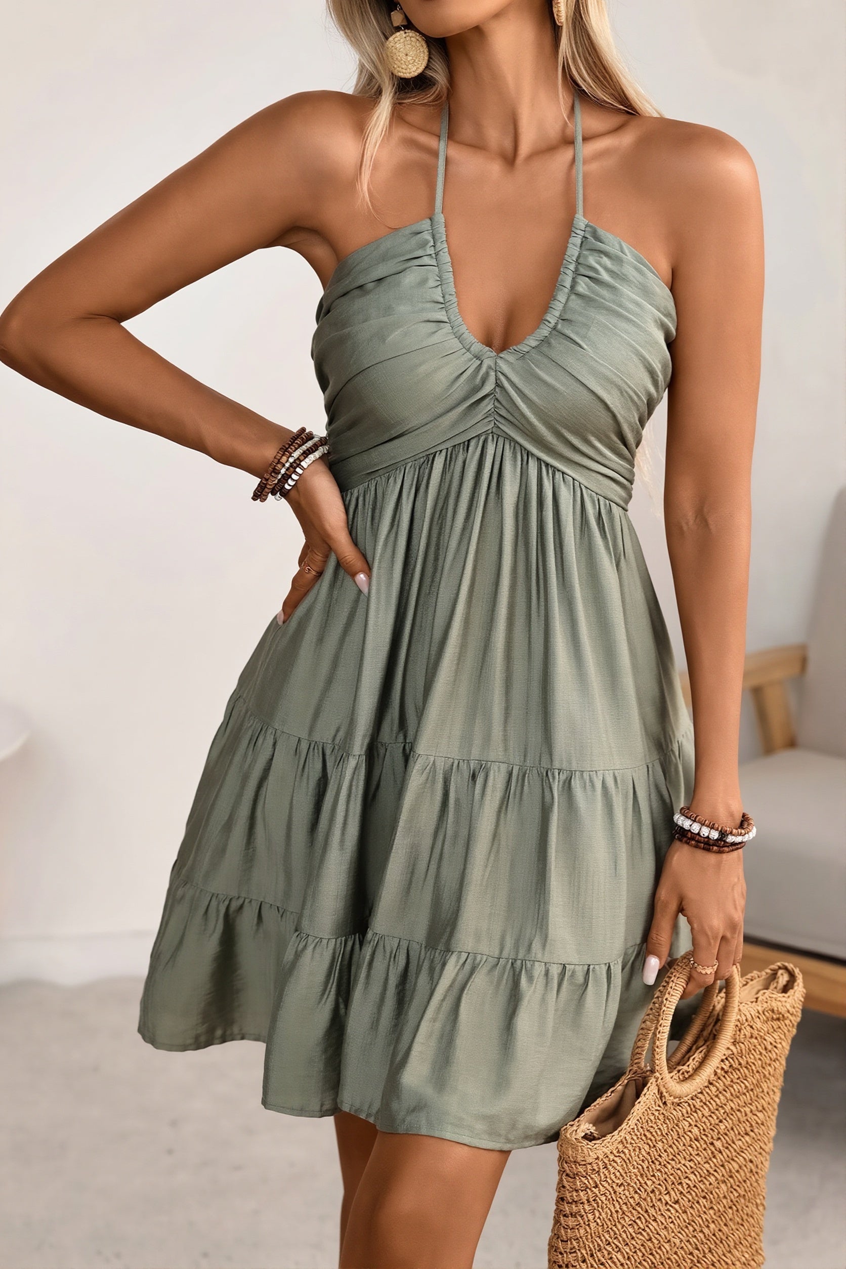 Bella | Off-Shoulder Mini Dress - Pleated Fitted Silhouette & Ruffle