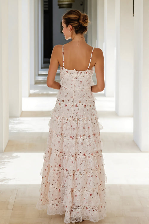 Maya | Tiered Long Sleeve Maxi Dress - Crochet Lace Trim & Ruffle Hem