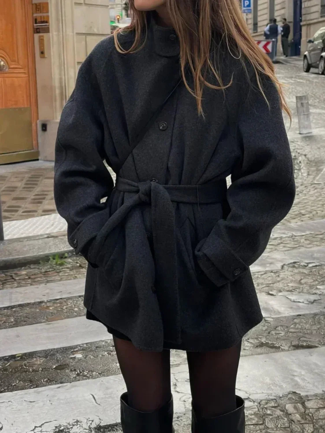 Women's Belted Wool Overcoat – Stand Collar