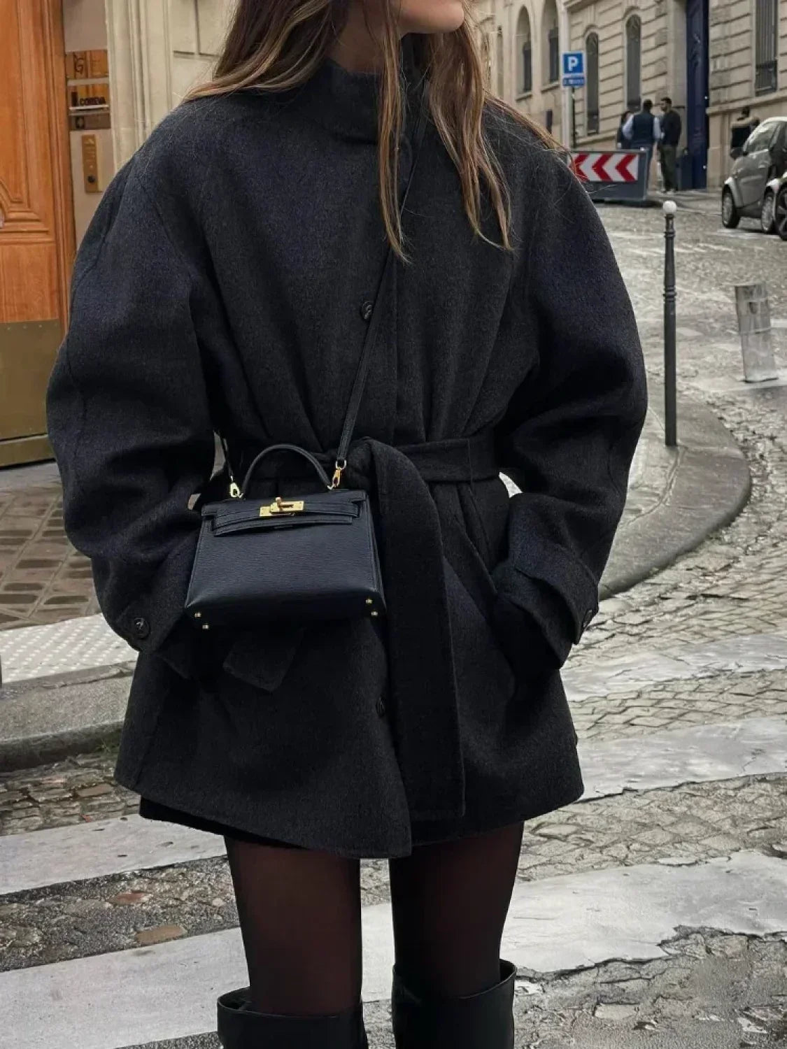 Women's Belted Wool Overcoat – Stand Collar