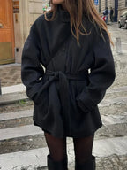 Women's Belted Wool Overcoat – Stand Collar