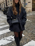 Women's Belted Wool Overcoat – Stand Collar