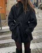 Women's Belted Wool Overcoat – Stand Collar