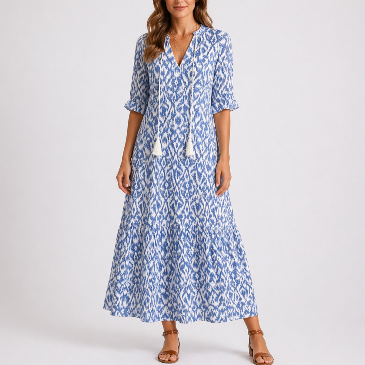 Women's Floral V Neck Midi Dress