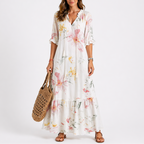 Women's Floral V Neck Midi Dress