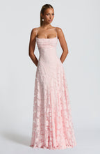 Florencia Floral Maxi Dress – Open Back, A-Line, Bow Detail