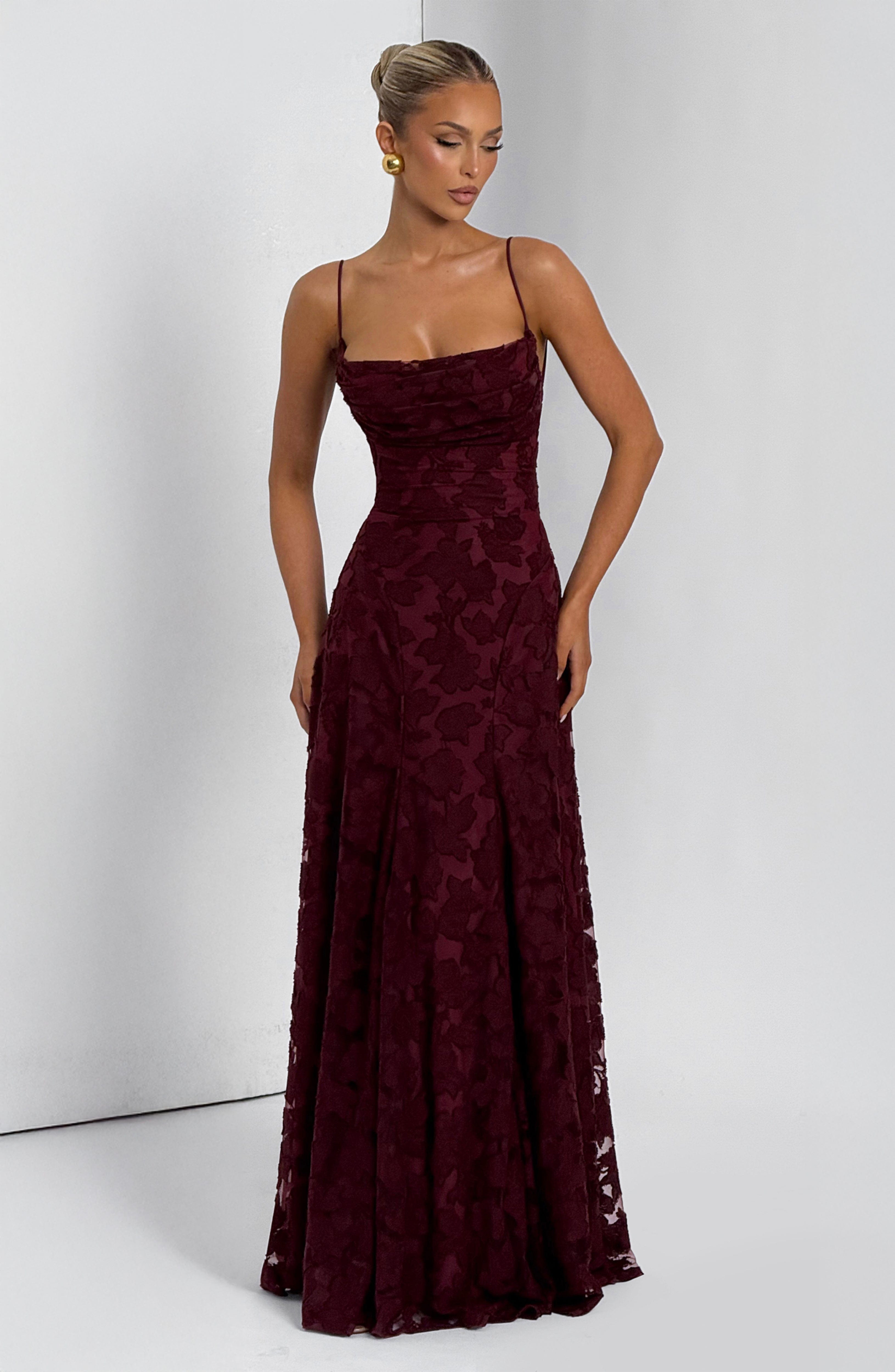 Florencia Floral Maxi Dress – Open Back, A-Line, Bow Detail