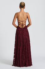 Florencia Floral Maxi Dress – Open Back, A-Line, Bow Detail