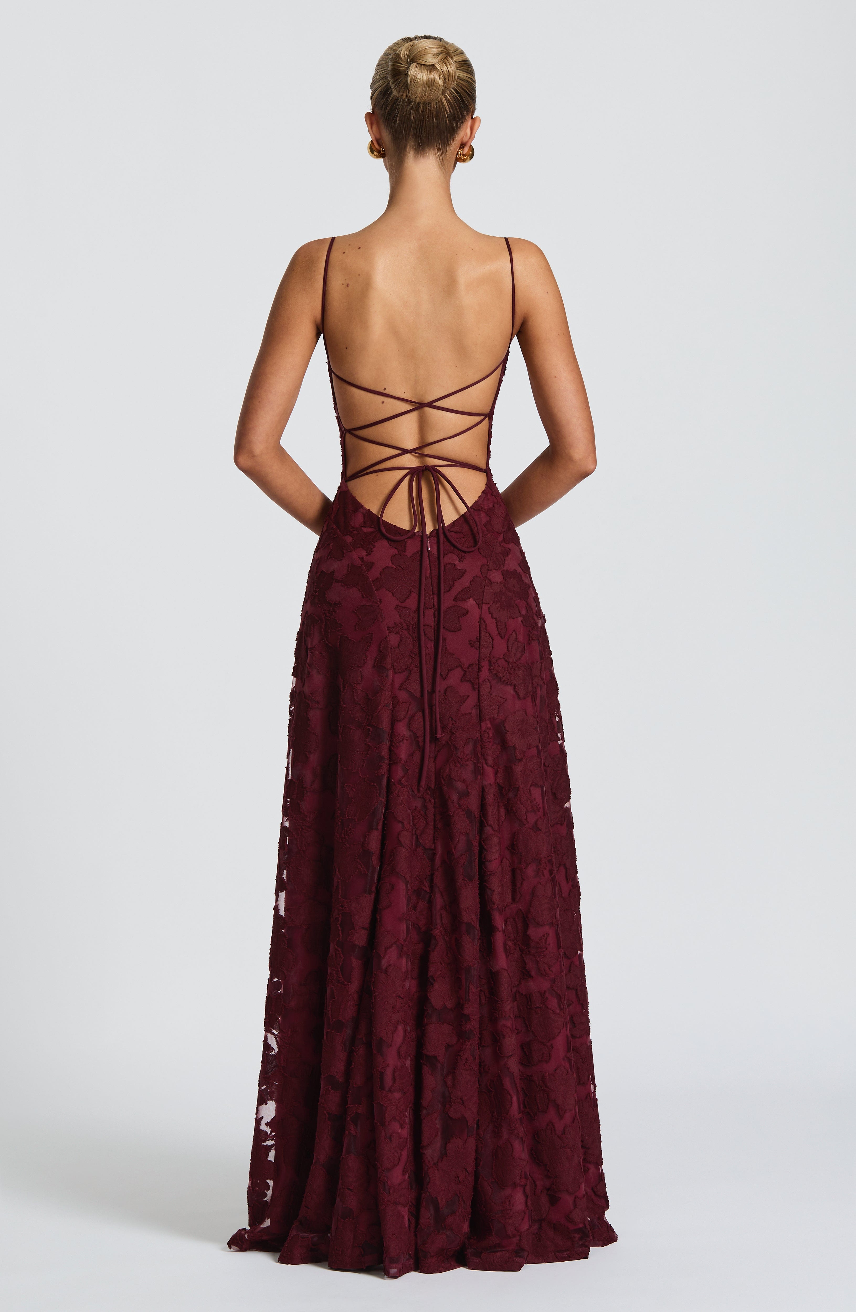 Florencia Floral Maxi Dress – Open Back, A-Line, Bow Detail