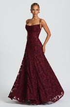 Florencia Floral Maxi Dress – Open Back, A-Line, Bow Detail