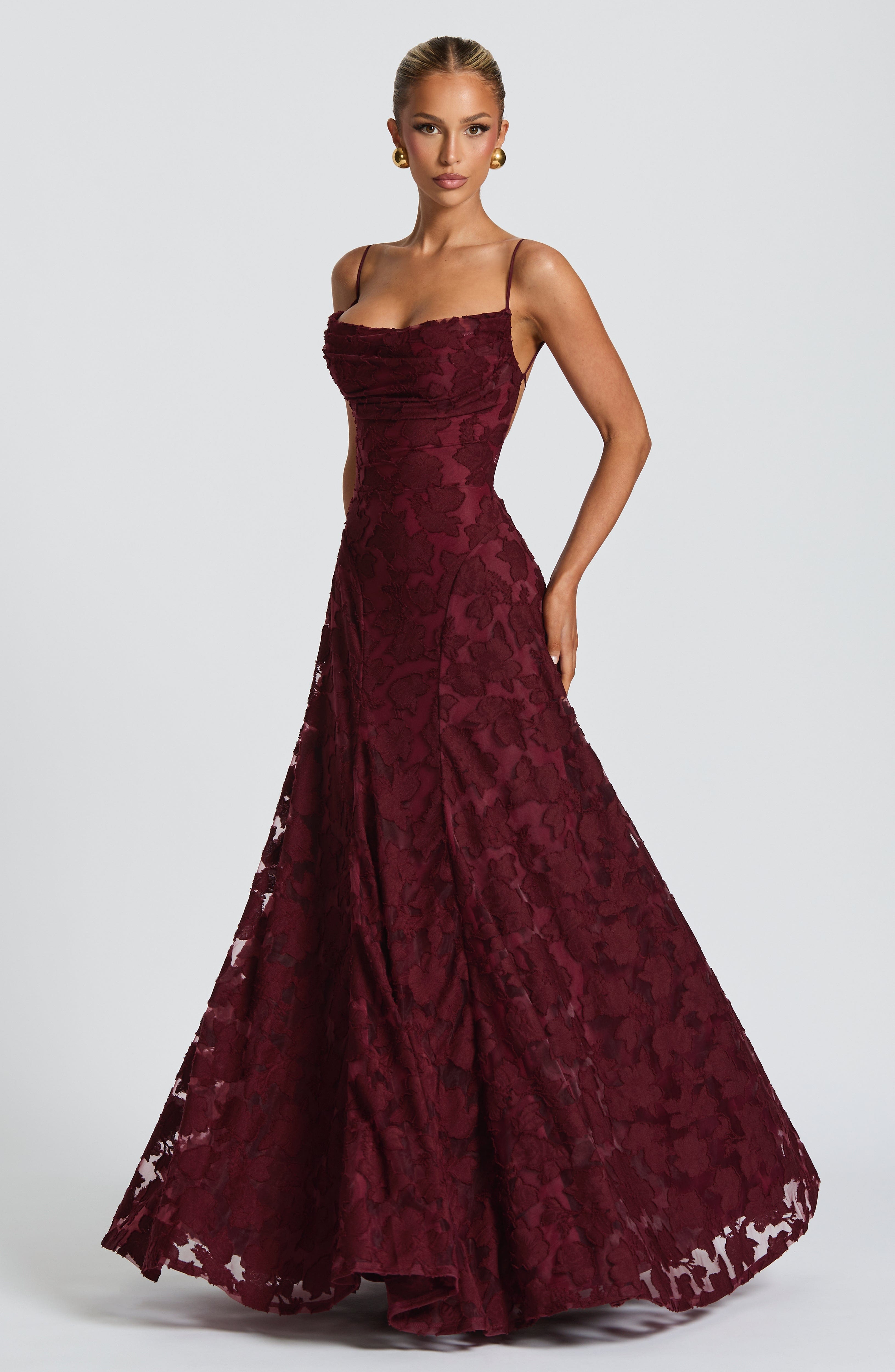 Florencia Floral Maxi Dress – Open Back, A-Line, Bow Detail