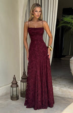 Florencia Floral Maxi Dress – Open Back, A-Line, Bow Detail
