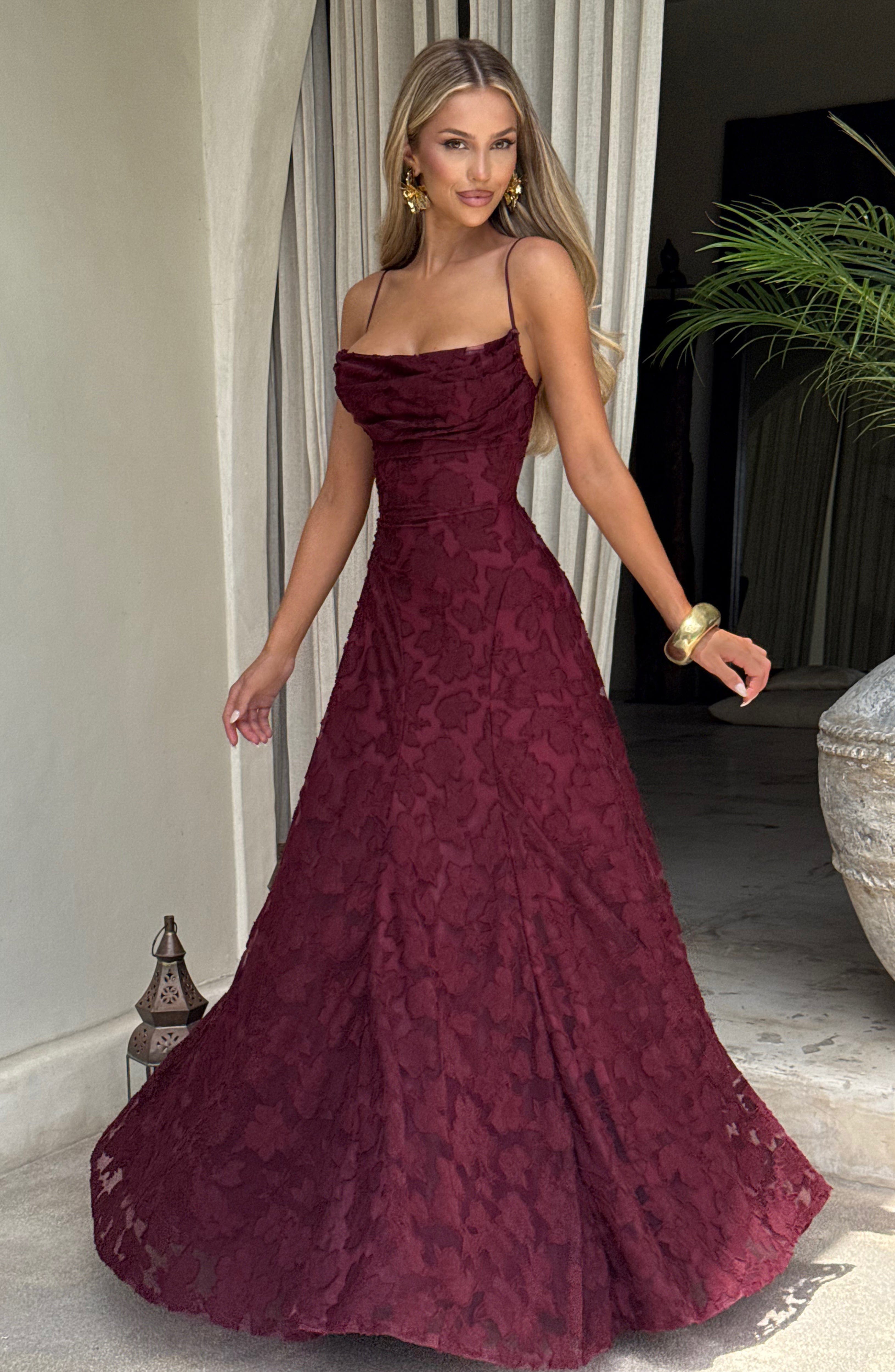 Florencia Floral Maxi Dress – Open Back, A-Line, Bow Detail