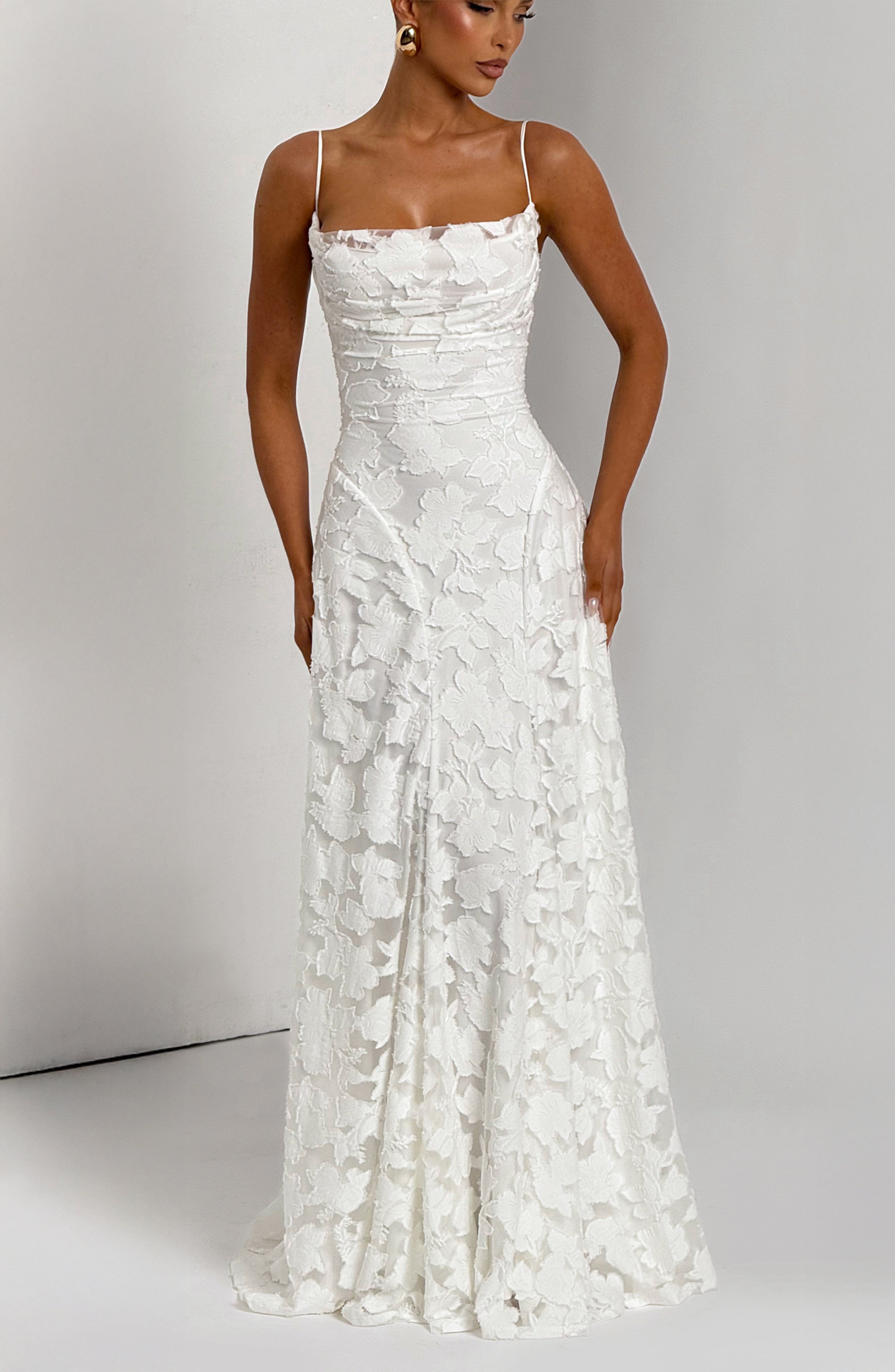 Florencia Floral Maxi Dress – Open Back, A-Line, Bow Detail