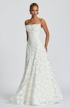Florencia Floral Maxi Dress – Open Back, A-Line, Bow Detail