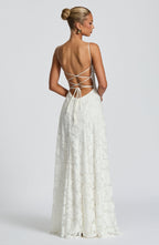 Florencia Floral Maxi Dress – Open Back, A-Line, Bow Detail