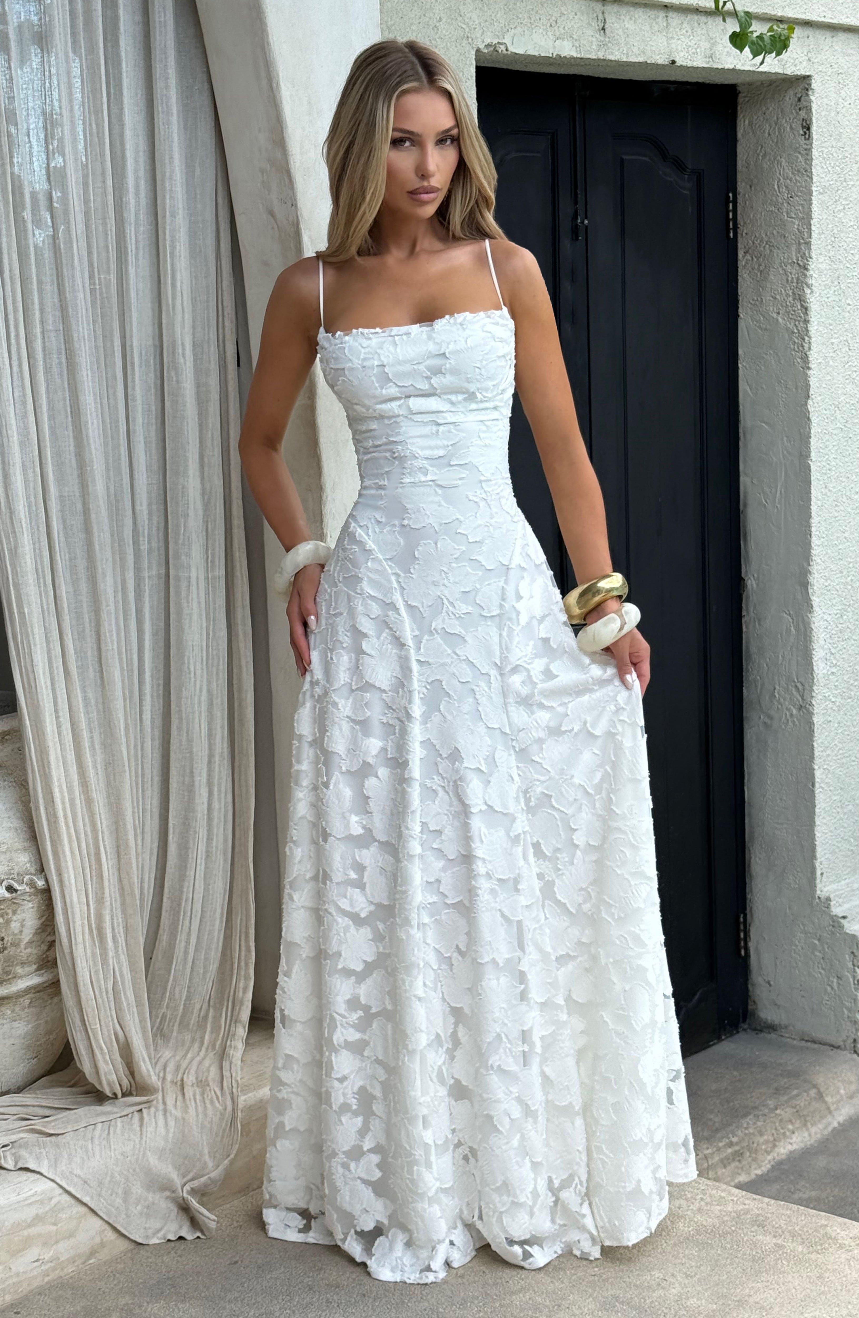 Florencia Floral Maxi Dress – Open Back, A-Line, Bow Detail