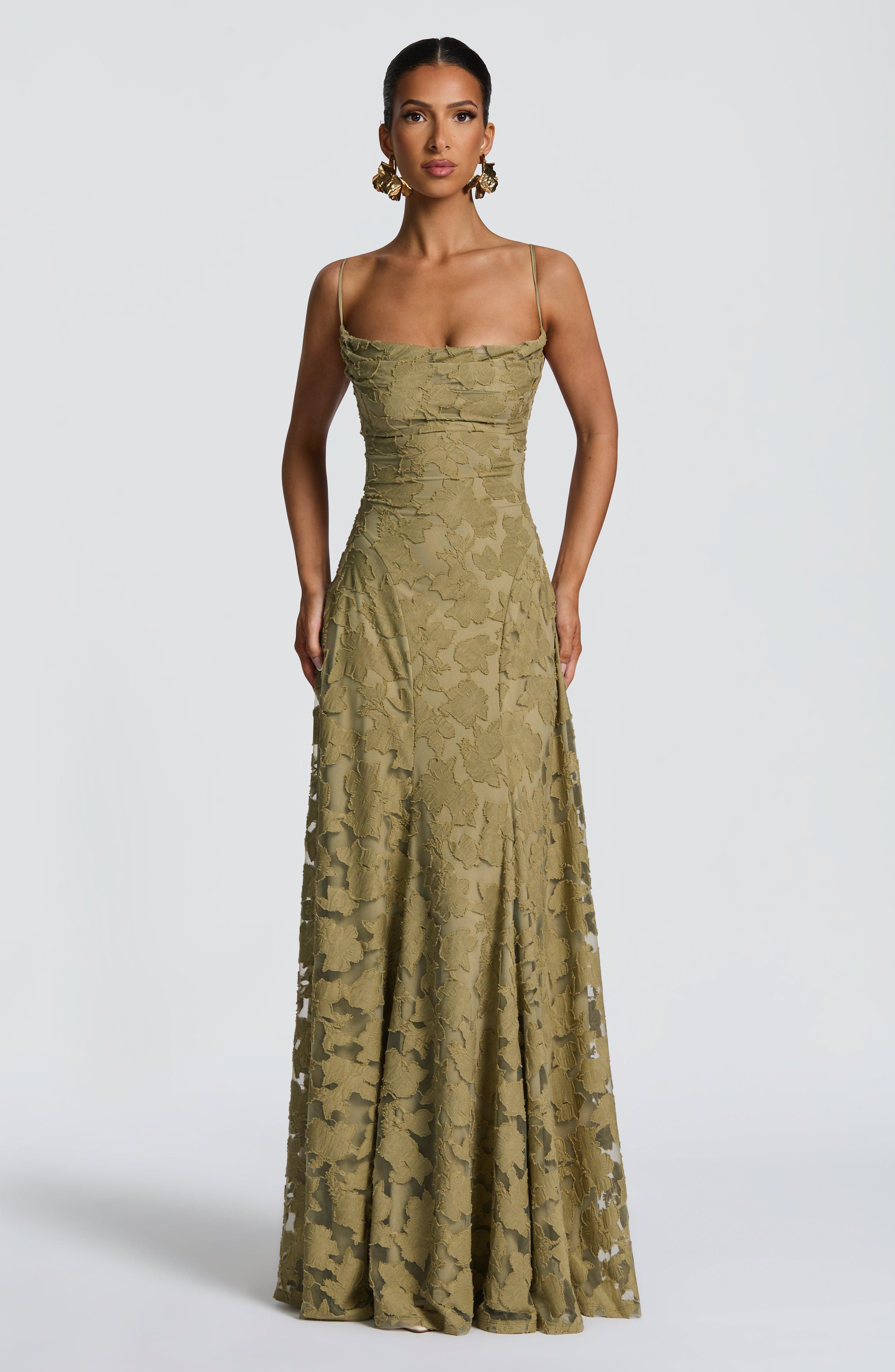 Florencia Floral Maxi Dress – Open Back, A-Line, Bow Detail