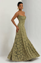 Florencia Floral Maxi Dress – Open Back, A-Line, Bow Detail