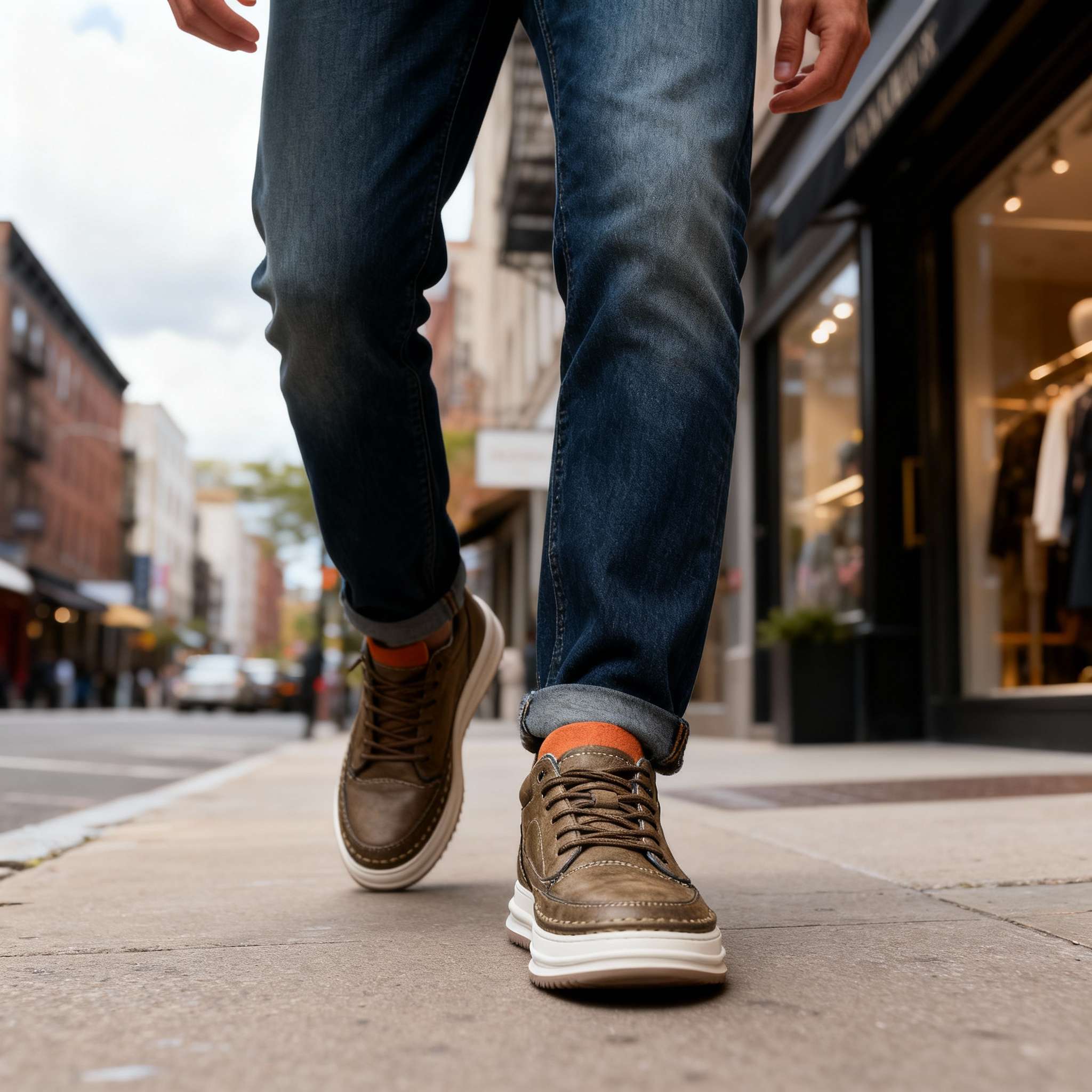 Men's Textured Leather Cushioned Sneakers