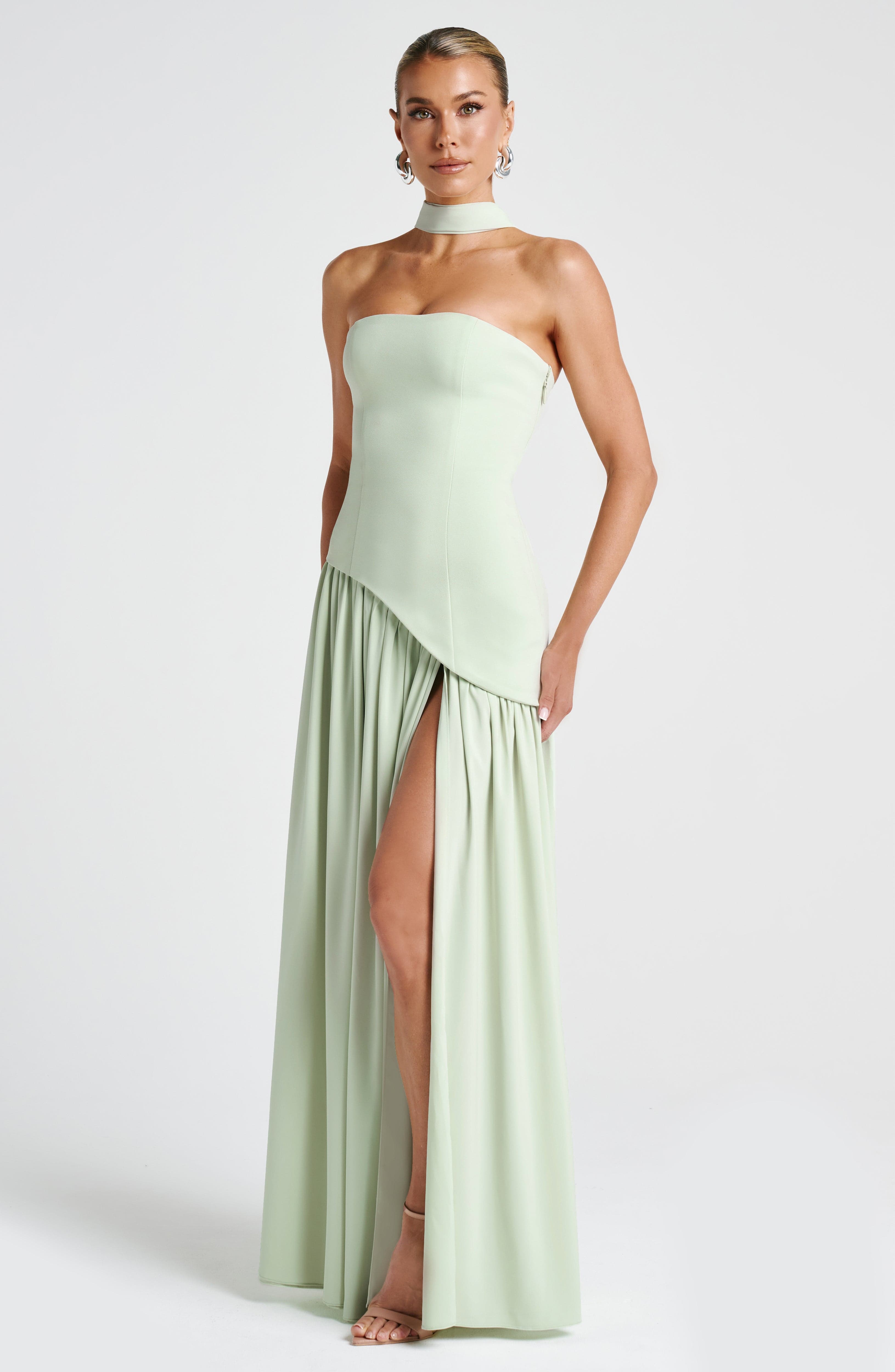 Women's Strapless Slit Maxi Dress