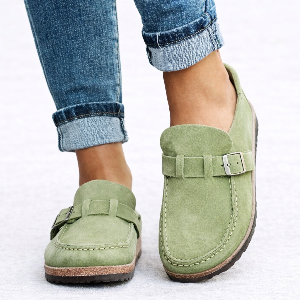 Women's Suede Buckle Strap Slip-On Loafers