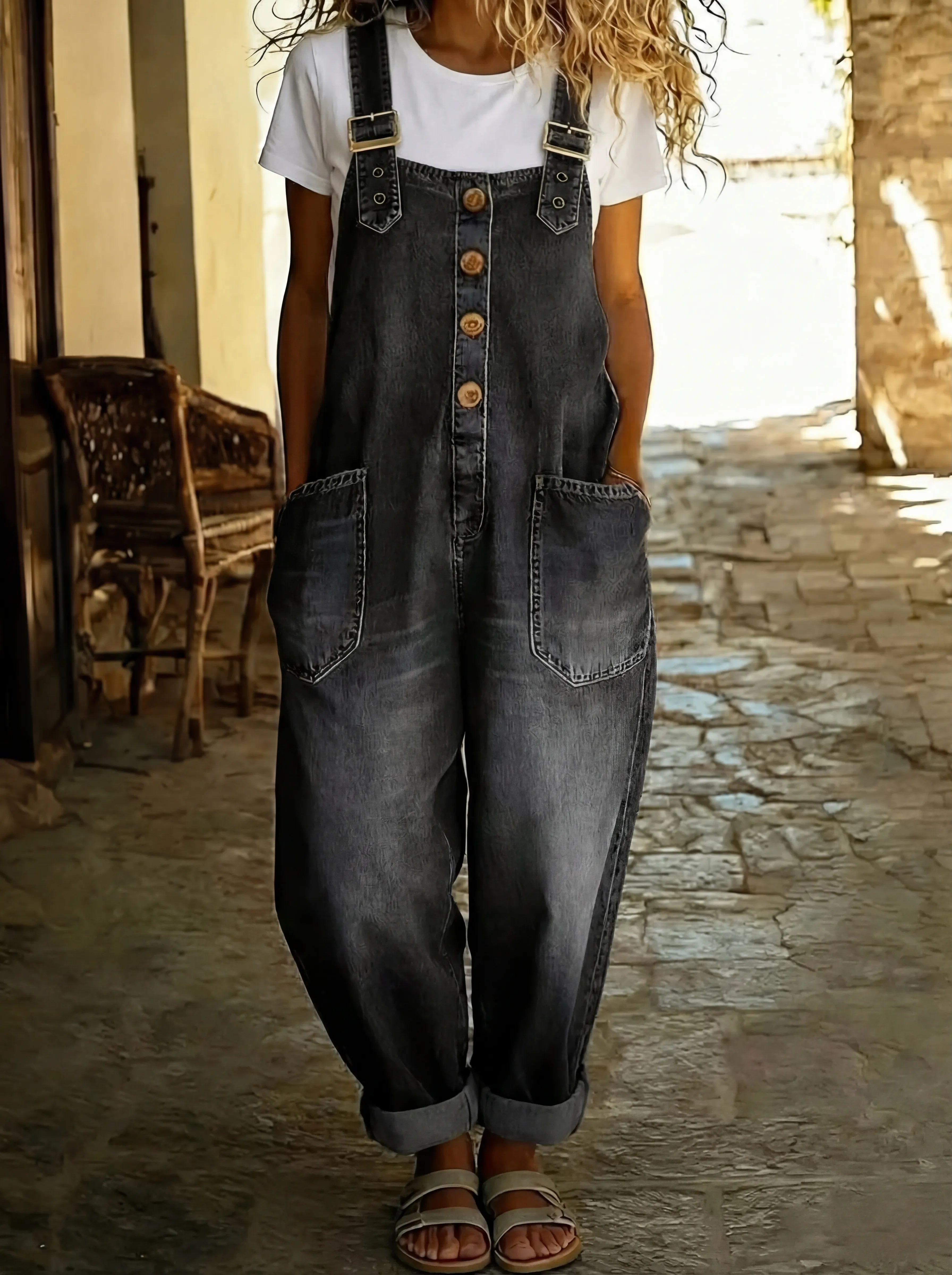 Grace | Buckle Strap Denim Overalls