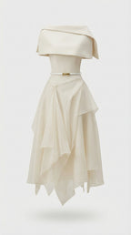 Kora Backless Cape Midi Dress
