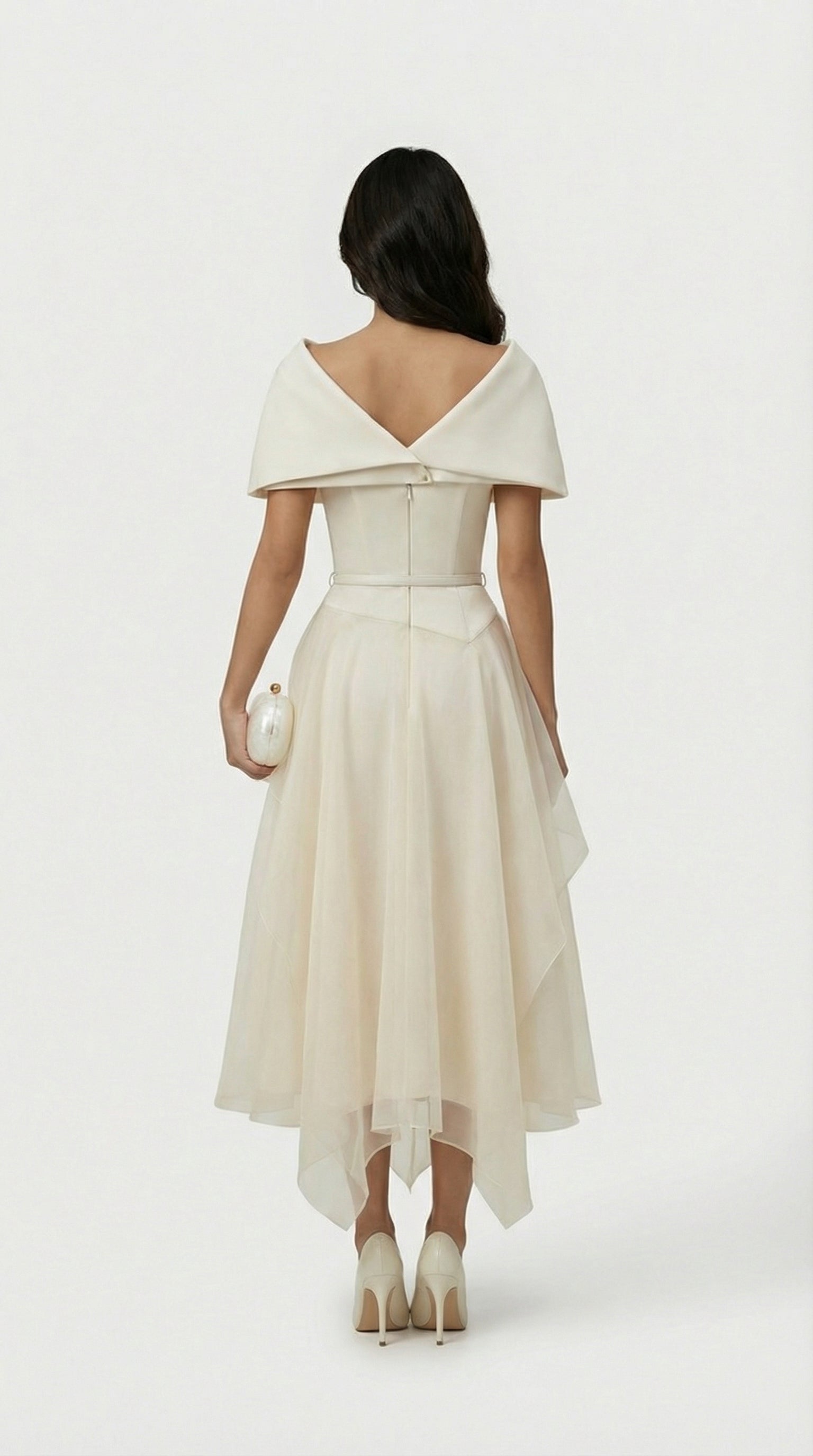 Kora Backless Cape Midi Dress