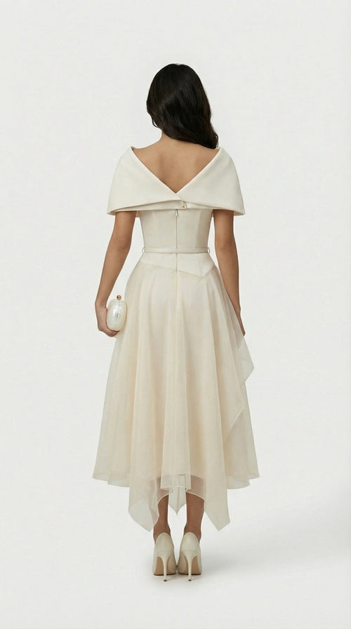 Kora Backless Cape Midi Dress