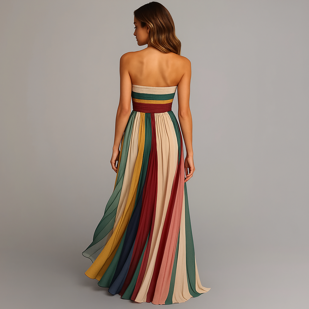Judith Strapless Maxi Dress – Colorful Pleated, Summer
