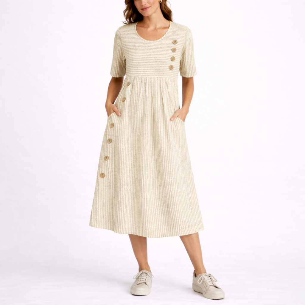 Women's Striped Button-Front Midi Dress