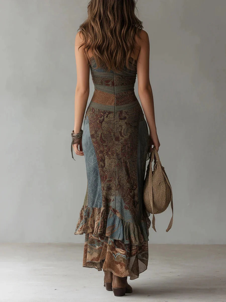 María Asymmetric Ethnic Maxi Dress