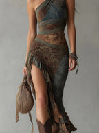 María Asymmetric Ethnic Maxi Dress