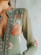 Bohemian | Floral Printed Lace Blouse, Green