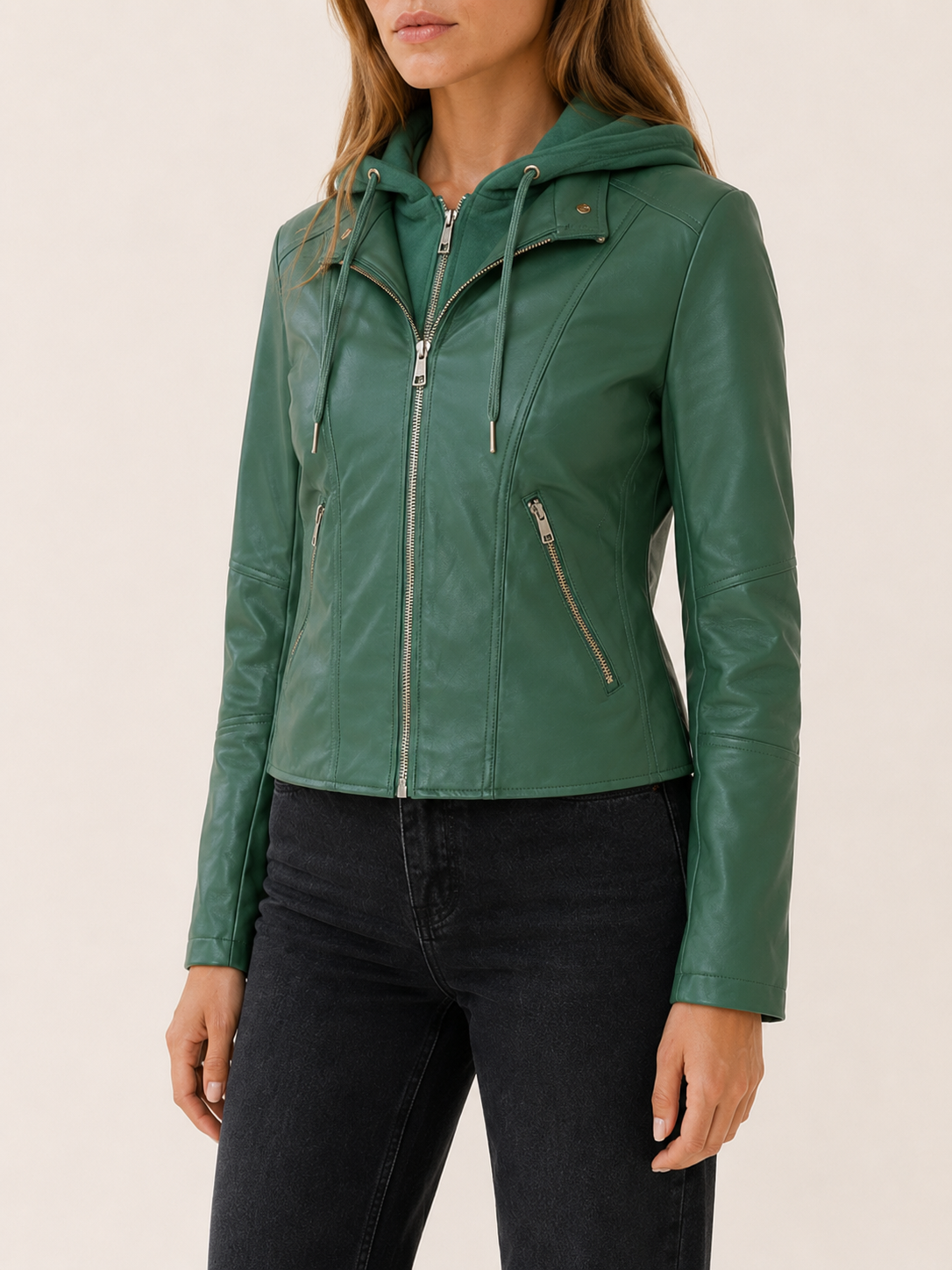 Willow | Edgy Cropped Hooded Faux Leather Jacket