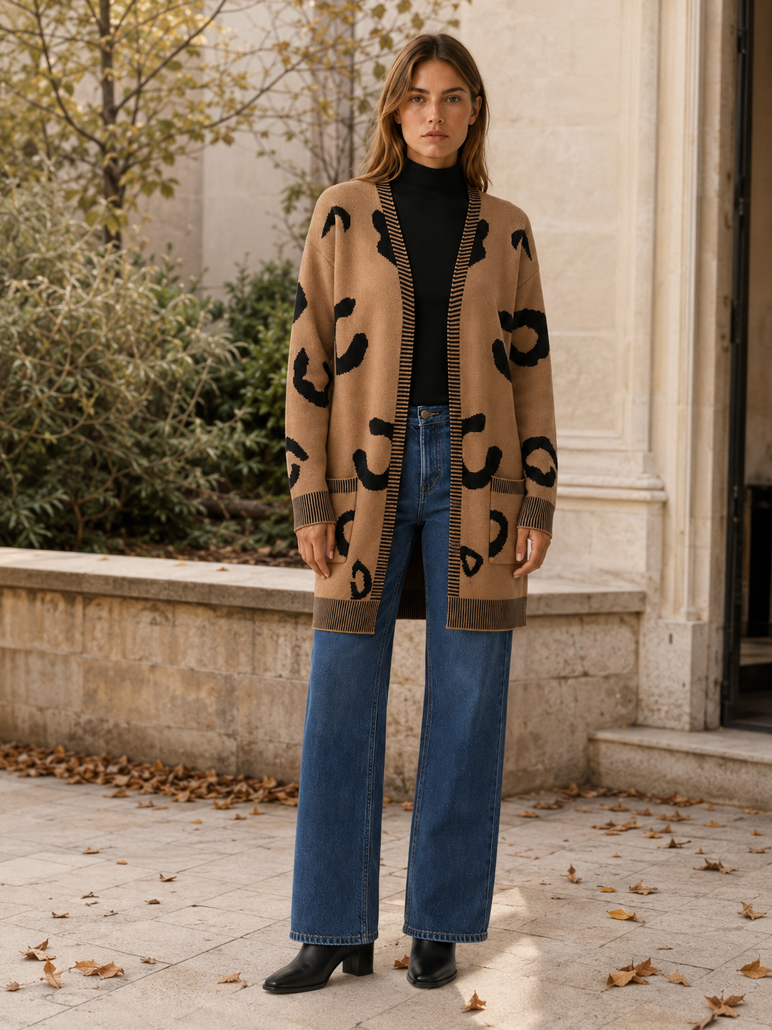 Lunara | Chic Leopard Print Pocket Cardigan