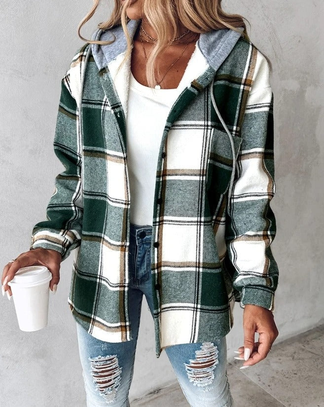 Freya | Cozy Plaid Button-Up Hoodie Jacket
