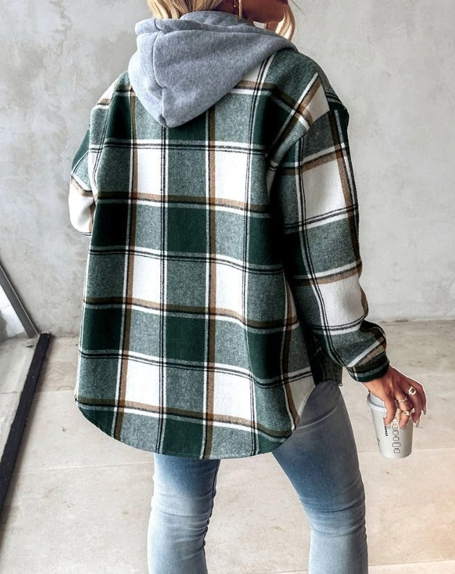 Freya | Cozy Plaid Button-Up Hoodie Jacket
