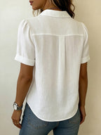 Women's V-Neck Pleated Linen Blouse