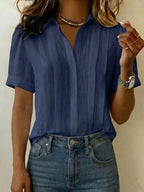 Women's V-Neck Pleated Linen Blouse