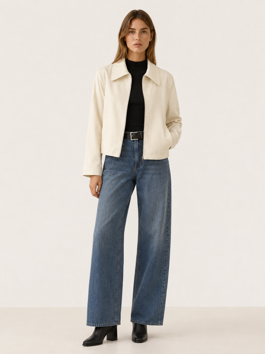 Ivy | Sleek Cropped Faux Leather Biker Jacket
