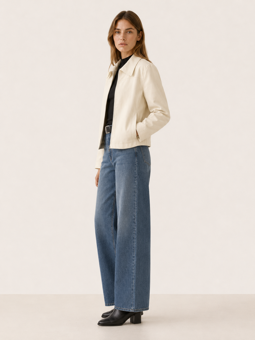 Ivy | Sleek Cropped Faux Leather Biker Jacket