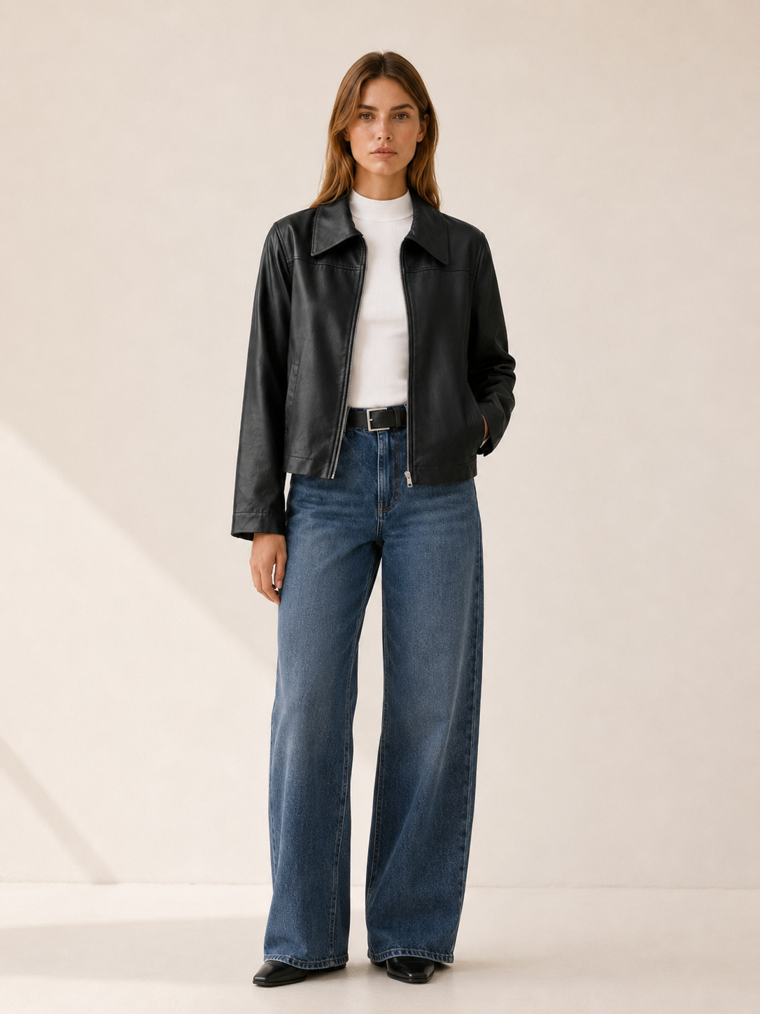 Ivy | Sleek Cropped Faux Leather Biker Jacket